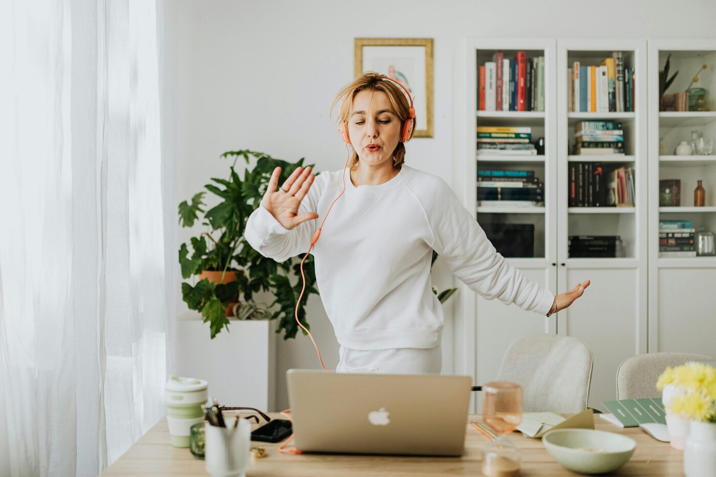 woman working out at home