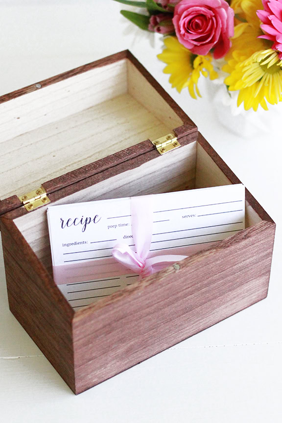 Wooden Recipe Box Painted In Pastel Colors With Handwritten Recipe Cards